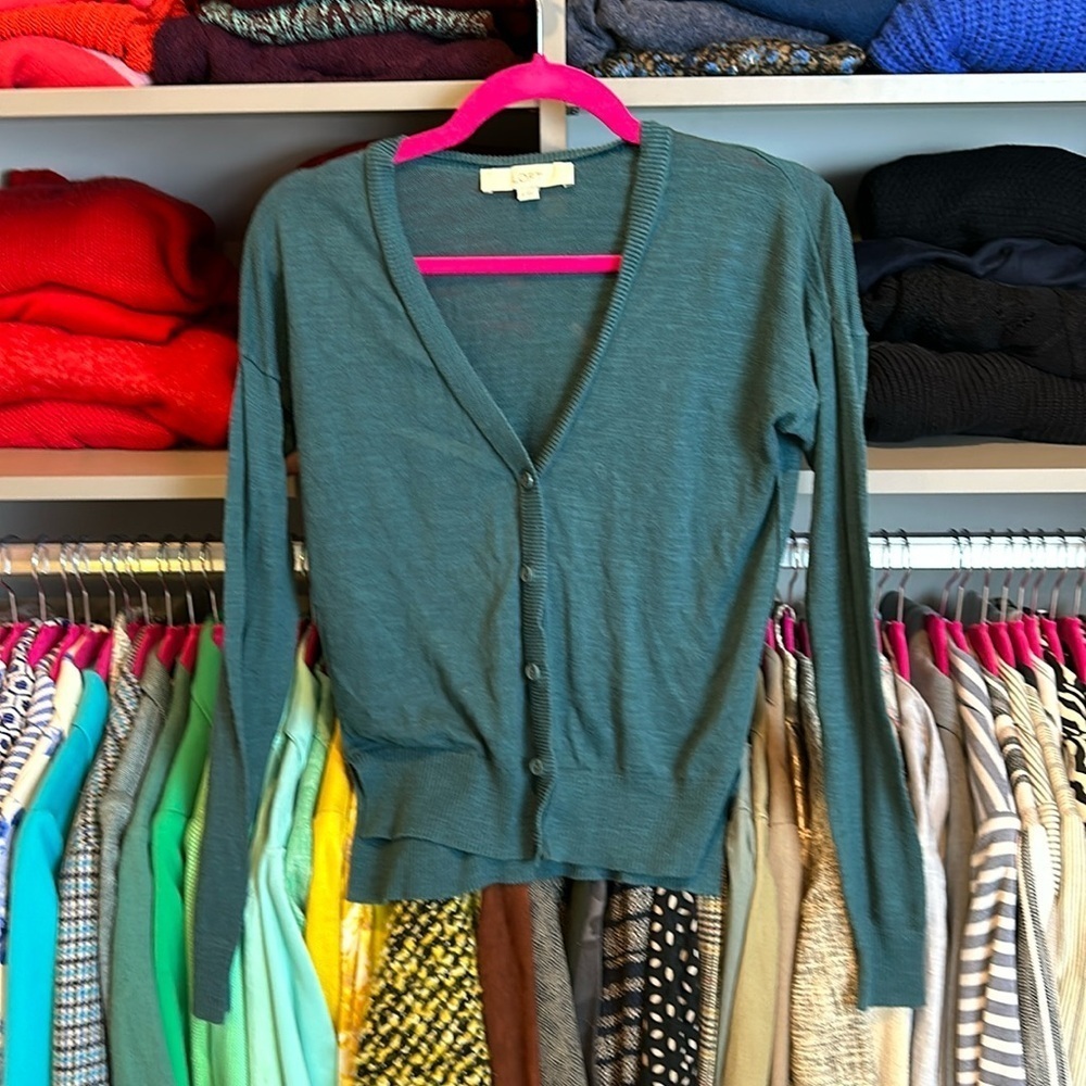 Loft green long sleeve v neck front button cardigan size XS